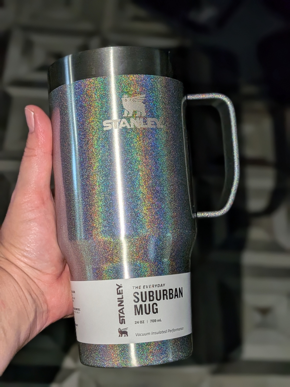new STANLEY Everyday Suburban Mug cup 24 OZ cold hot Holographic Steel Silver